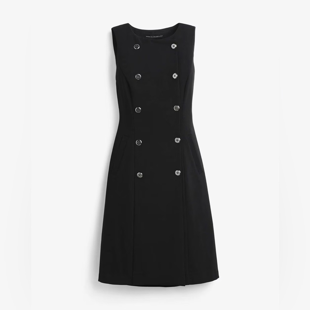White House Black Market double breasted A lined Black Dress Sz 10 sleeveless